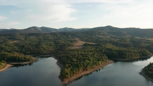 Flight Over Dam at Sunset