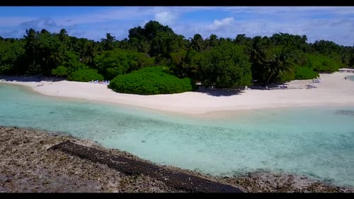 Aerial drone view sky of relaxing seashore beach holiday by turquoise sea and white sandy background
