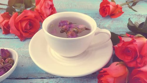 Tea with Rose Petals and Fresh Roses