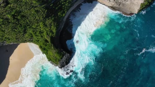 Nusa Penida Island, Indonesia.Coast and Waves as A Background from Top View.