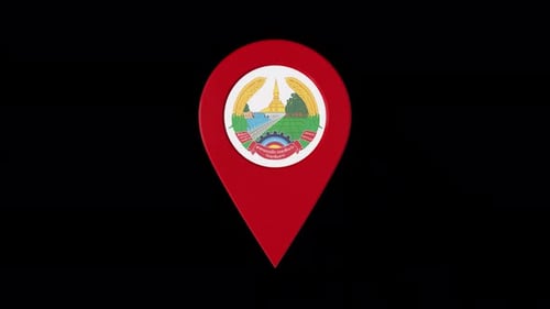 3D Rotating Pin Icon Animation With Laos Coat Of Arms Alpha Channel 4K