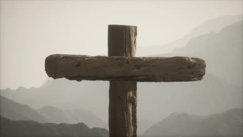 Wooden Crucifix Cross at Mountain