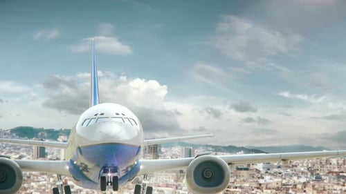 Airplane Take Off Barcelona Spain Second Version