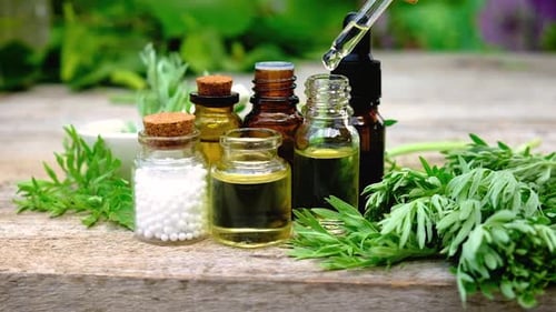 Bottles of Natural Medicine with Herbal Supplements