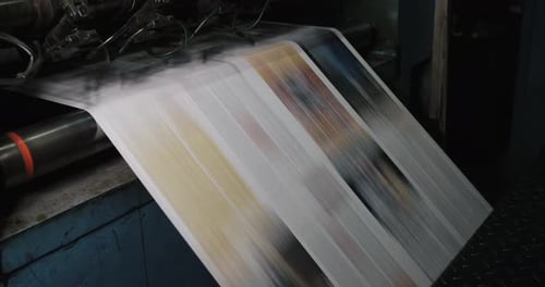 Print Plant Factory. Newspaper Printing at a Plant Newspaper Printed on a Printing House Machine