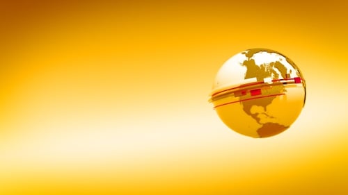 Golden Animated World Globe with Red Data Lines