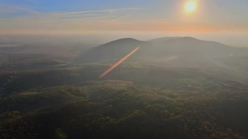 Landscape with Sunset View From Mountain Top Sunlight Shining Beautiful Dramatic