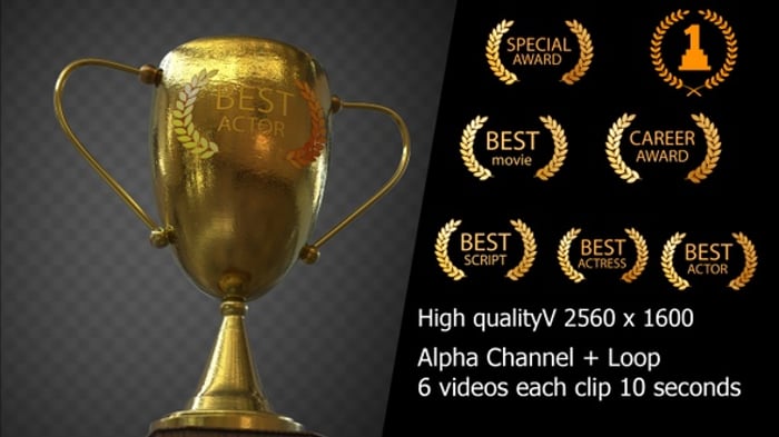 Golden 3D Rotating Trophy Collection for Award Titles, Elements Motion ...