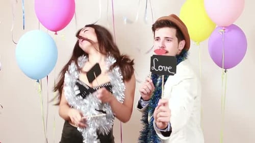 Couple in love in photo booth