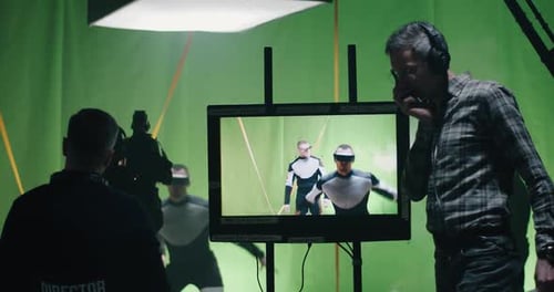 Film Crew Working on Virtual Reality Movie Set