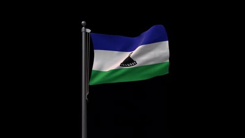Lesotho Flag On Flagpole With Alpha Channel