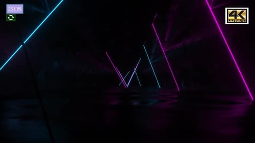 Abstract Neon Lights Moving Through a Dark Futuristic Tunnel