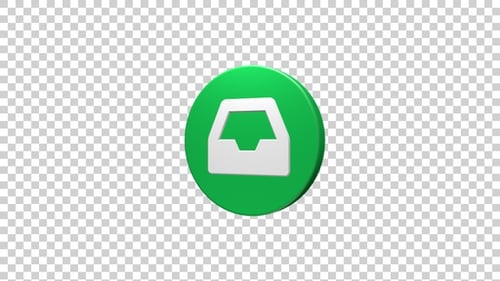 Rotating Glossy 3D Inbox Icon on Green Circle
