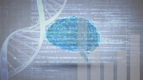 Digital brain and DNA helix with program codes