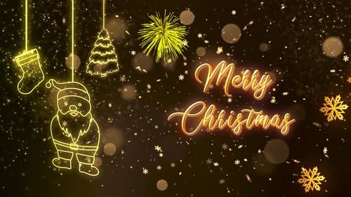 Golden Merry Christmas Greeting with Animated Santa and Snowflakes