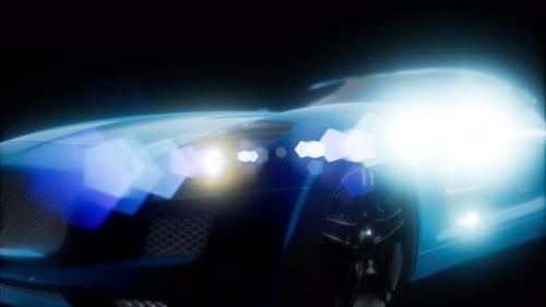 Modern Blue Sports Car with Dynamic Light Flares