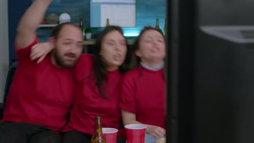 Multiethnic Friends Watching Football Match Game Cheering Soccer Team