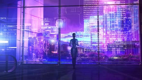 Android Works With Data On A Virtual Panel 4K