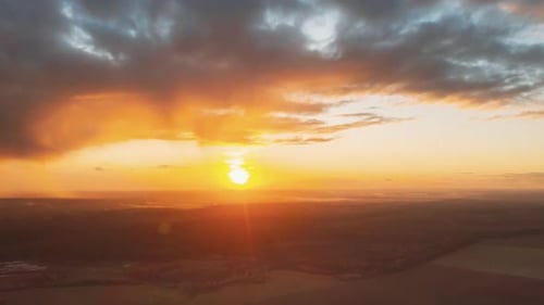 Aerial View Of Sunshine Bright Dramatic Sky