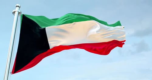Kuwait Flag Waving Seamlessly in Blue Sky
