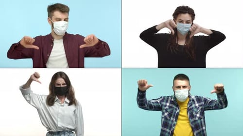 Multiscreen of Diverse Men and Women Showing Disapproval During Quarantine Lockdown