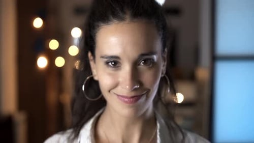 Stylish Woman Smiling in Close-Up View