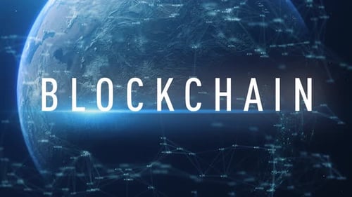 Futuristic Blockchain Text Reveal on Digital Earth Network