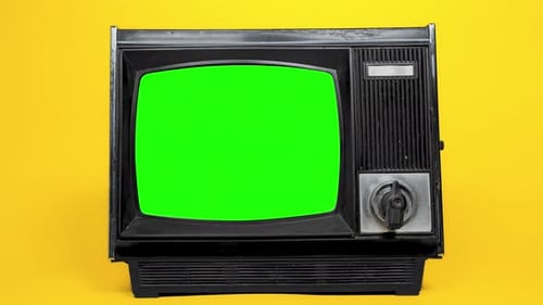 Old Television Set Showing Green Screen Display