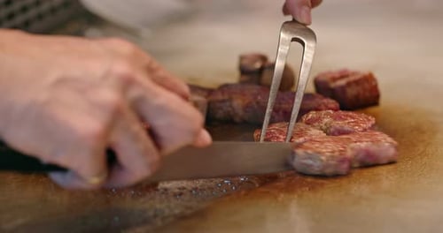 Cooking Teppanyaki in restaurant
