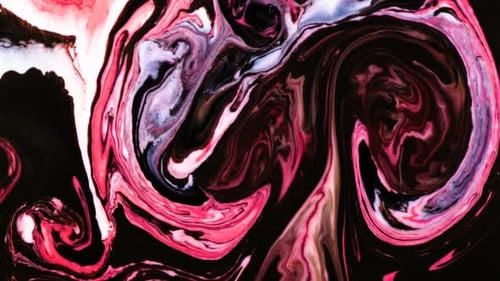 Rosa und schwarze psychedelische Farben werden in abstrakte Muster in weißer Flüssigkeit gemischt