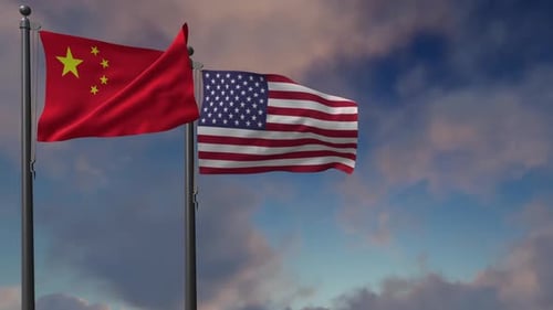 China and United States Flags Waving Animation