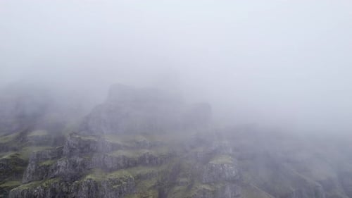 Drone Flight From Misty Mountain Top