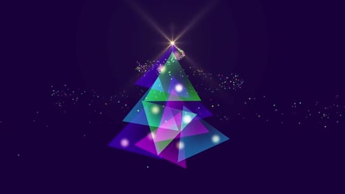 Animation of a glowing purple Christmas tree and Christmas decorations on purple background