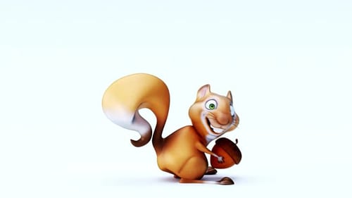 4K lustiges 3D-Cartoon-Eichhörnchen mit Nuss