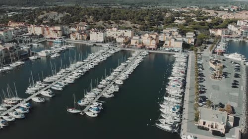 Aerial Drone View of Marina for Boats and Tourist Yachts