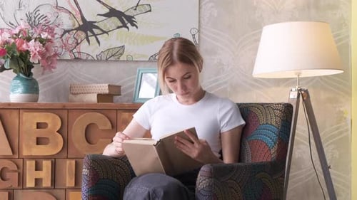 Woman Relaxing at Home Reading a Book