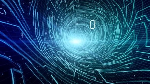 Blue Tunnel Made With Circuit Boards In Digital Electronic Space 4k