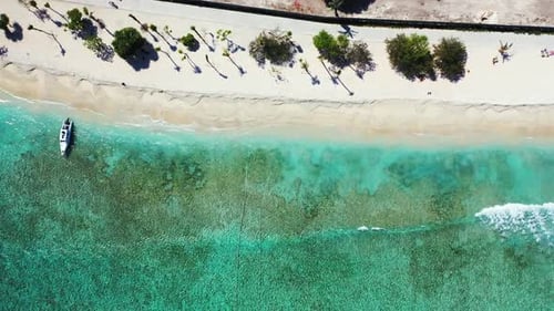 Aerial abstract of relaxing sea view beach voyage by blue water and white sand background of a picni