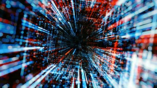 Abstract digital virtual city with technology and connection. 3D render 4K loop