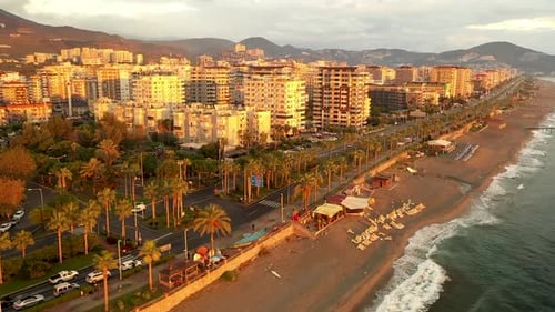 Drone View Alanya Sea Awesome Peach Sunset