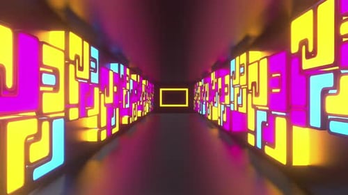 Tunnel néon Cube coloré 02 Hd