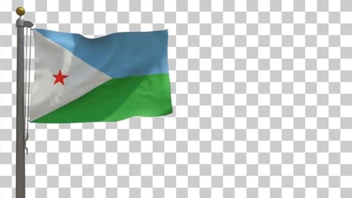 Djibouti Flag Waving on a Flagpole with Alpha Channel