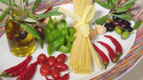 Spaghetti and Fresh Food Ingredients on Plate