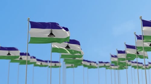 Lesotho Row Of Flags 3D Animation