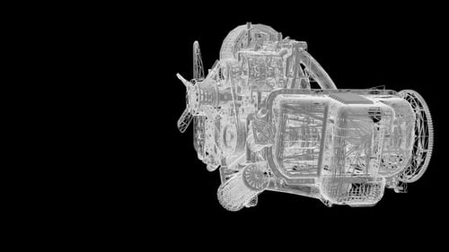 Wireframe Car Engine 3D Rotation Animation