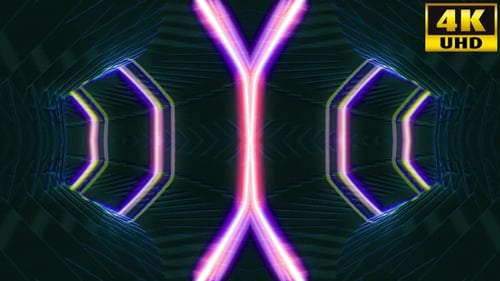 Dynamic Abstract Neon Geometric Light Tunnel Background Animation