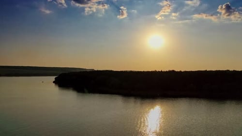 Beautiful evening view on the river at sunset.