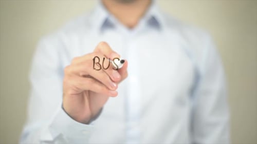Business Agreement Man Writing on Transparent Screen