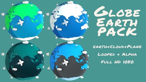 Rotating Earth Globe Animations Pack with Clouds and Planes