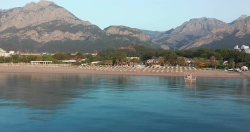 Aerial Drone Shot of the Ocean Beach and Mountain Coast in Antalya Kemer Turkey